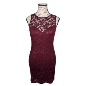 Legend Floral Lace Sheer Yoke Bodycon Dress, Size Small